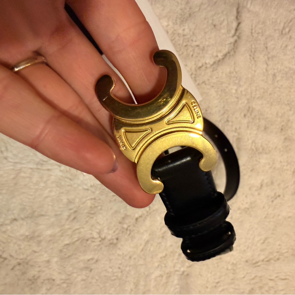 Celine Black Leather Belt with Gold Accent - Picture 5 of 6